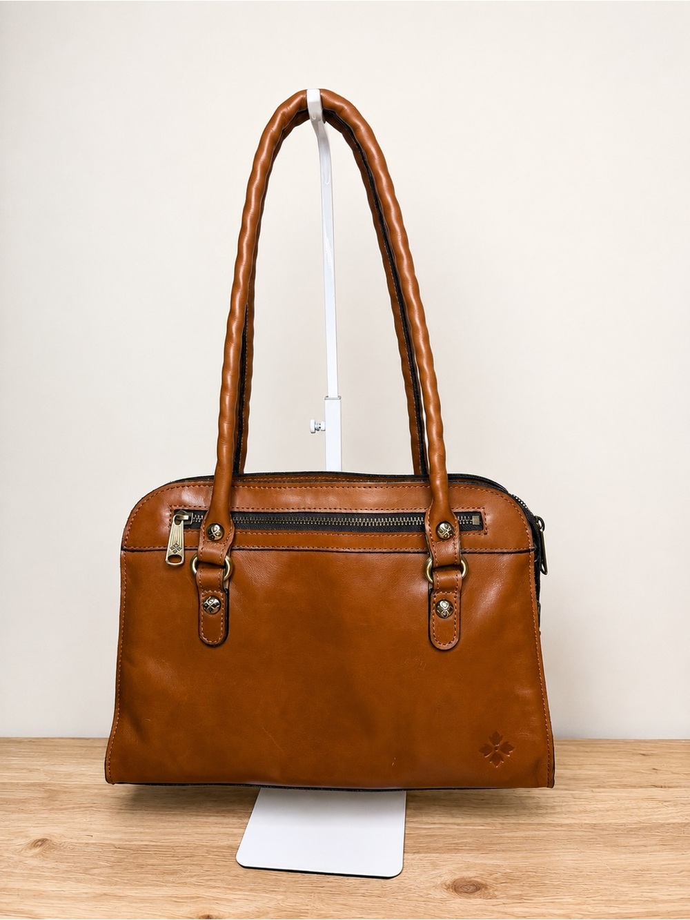 Patricia Nash Calvi Satchel Cognac Brown Leather Shoulder Crossbody Bag EUC